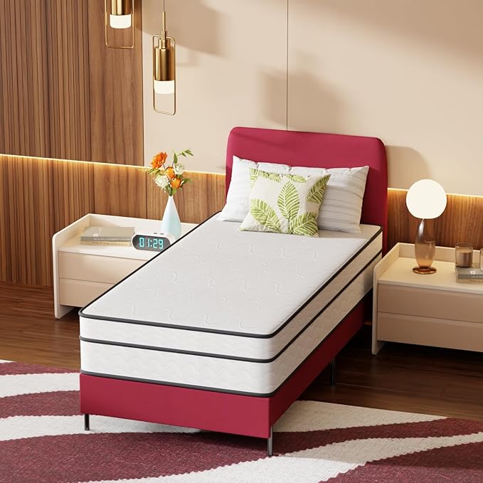 PayLessHere 12 Inch Innerspring Mattress in a Box with Bamboo Charcoal Gel Memory Foam Fiberglass Free CertiPUR-US Certified Medium Firm Spring Mattress Pressure Relief,Twin