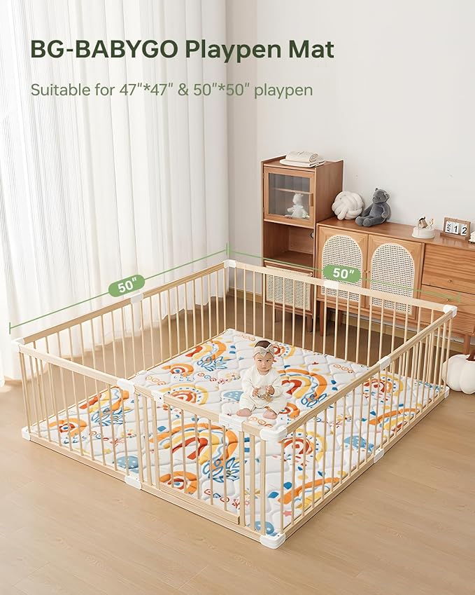 Baby Play Mats for Floor, Thicken 50x50 Playpen Mat, Cushioning Padding Foam Playmats for Baby, Non-Slip One-Piece Crawling Tummy Time Mat Washable Baby Playmate