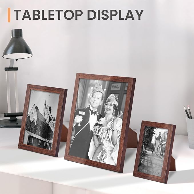 upsimples 10 Pack Picture Frames Collage Wall Decor for Mounting or Tabletop Display, Photo Gallery Frame Set for Family, Multi Sizes Including 8x10, 5x7, 4x6, Brown