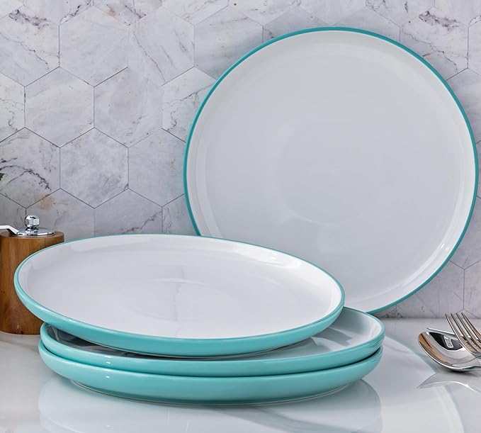 GBHOME 18 Pieces Ceramic Dinnerware Set, Modern White Dish Set for 6，Scratch Resistant Smooth Plates and Bowls Sets，Oven Safe，Microwave & Dishwasher