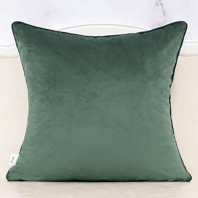Alerfa Boho Green Floral Throw Pillow Cover 18x18 Inch Cut Velvet Sqaure Luxury Embroidered Decorative Pillow Cover for Couch Living Room Bedroom