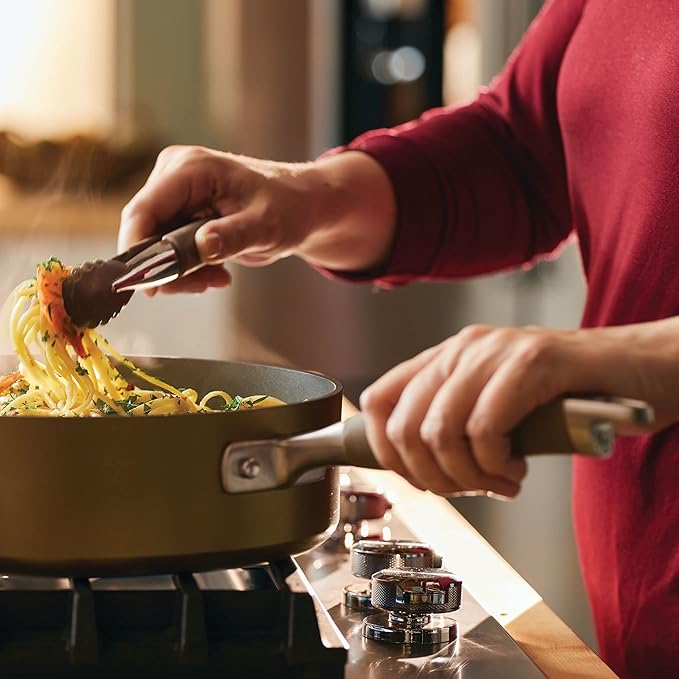 Anolon Advanced Home Hard Anodized Nonstick Deep Frying Pan/Skillet with Lid, 12 Inch, Bronze