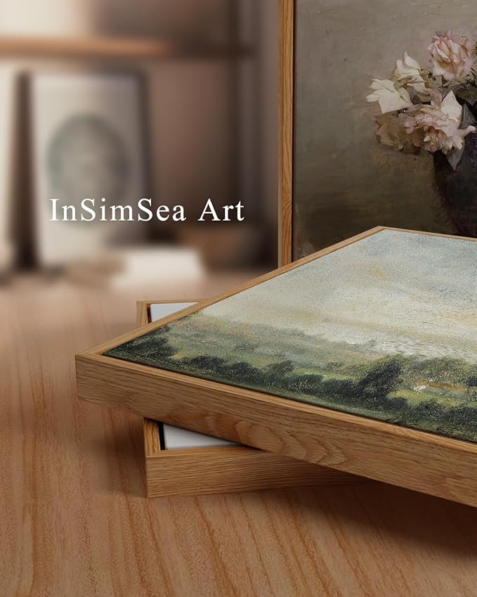 InSimSea Framed Canvas Wall Art Vintage Decor, Landscape Wall Art Home Decor, Wild Field under Sky, Modern Farmhouse Decor, Cottagecore Bedroom Kitchen Bathroom Decor, 24"x36"