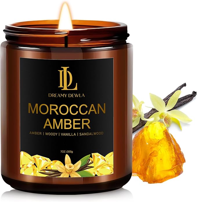 Moroccan Amber Scented Candle, Soy Candles for Home Scented, Masculine Amber Jar Candles Gifts for Men Women, 7oz