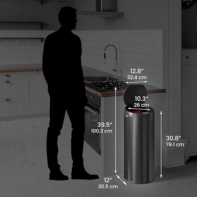 iTouchless 13 Gallon Automatic Trash Can with Odor Control System – Black Round Kitchen Sensor Garbage Bin for Kitchen or Office