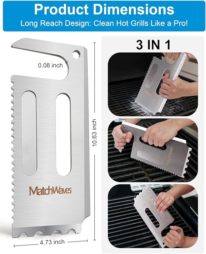 Stainless Steel Grill Scraper, Grill Grate Cleaner for Traeger Grills - Safe Bristle-Free Grill Cleaning Tool
