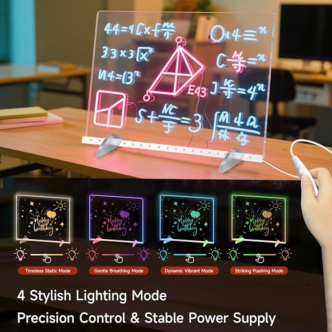 Acrylic Board with 7 LED Light,13.7"*10" LED Drawing Board with 7 Markers,Dynamic Light Led Note Board,Light up Acrylic Dry Erase Board Message Board,Drawing Board for Kids for Office, School, Home