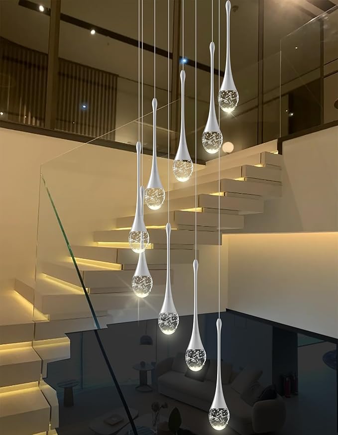 9-Lights H100'' Modern Chandelier 9-Lights Silver Foyer Entrance Chandeliers High Ceiling Chandelier LED Dimmable 2700-6000K Fixtures