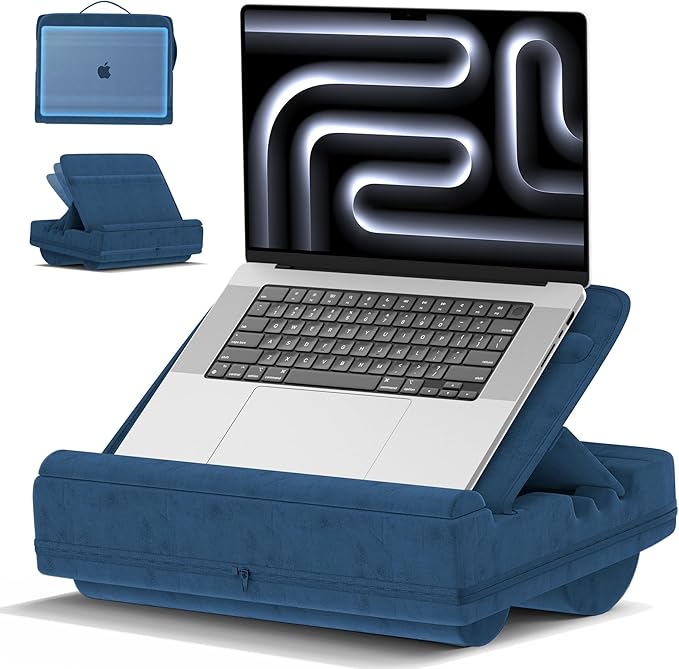 Laptop Lap Desk with Cushion, Adjustable Lap Desk Pillow with Storage, Portable Lap Table for Adults Student, Laptop Stand for Bed Office College Dorm Home Room Couch, Fits Up to 14.9" PC Tablet, Blue