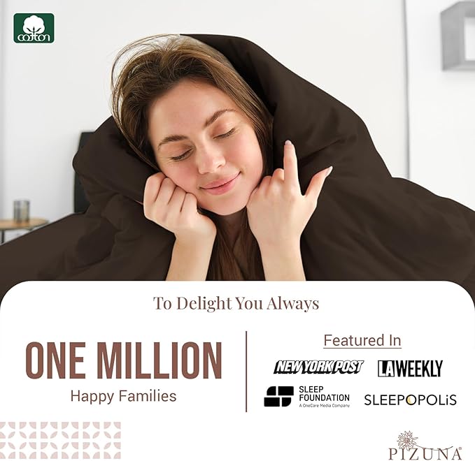 Pizuna Pure 100% Cotton Queen Duvet Cover Set, Luxurious 400 Thread Count Long Staple Cotton Sateen Weave with Button Closure (Combed Dark Brown Cotton Duvet Cover Queen)