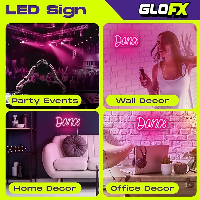 Pink Dance LED Sign | Neon Sign for Bedroom Wall Decor or Desk | USB Powered Light Up Acrylic Neon Sign for Bedroom, Kids Room, Bar, Party, Wedding | Size 4.9 x 11.5 inches