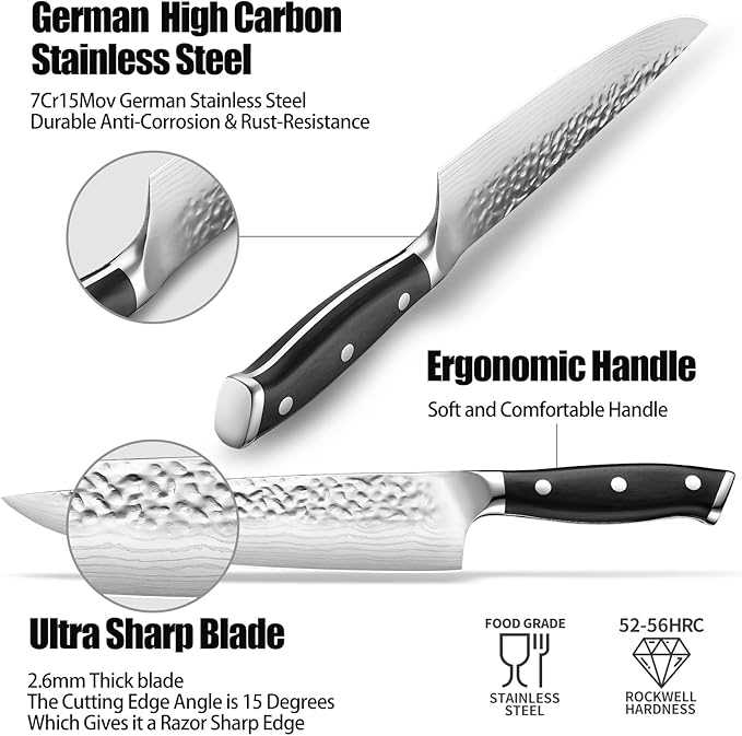 8" German Forged Chef Knife 7CR13 Steel - Triple-Rivet Black Pakkawood Handle with Extra Forging Process, Gifts for Women/Men, Birthday and Mom/Dad, Kitchen Gadgets with Premium Gift Box