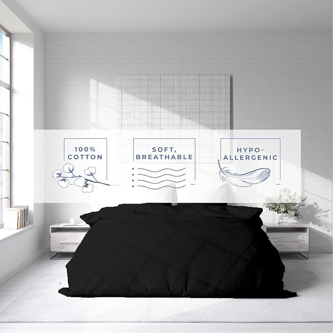 Kotton Culture 120"x98" 1 Pc Oversized King Duvet Cover Only 100% Egyptian Cotton - 600 TC Comforter Cover, Zipper Closure & Corner Ties - Fits Large King Inserts (Oversized King, Black)