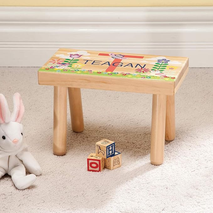 Custom Children’s Step Stool, Customized with Kid’s Name, Flowers and Owls Design