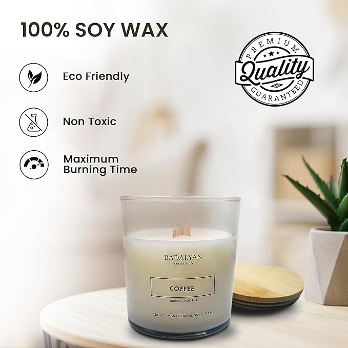 Scented Candles Clearance, Wooden Wick Soy Candles in Glass Jar, Relaxation Gifts for Women, Bath and Body Works Candles for Home Scented, Room Decor Natural Candles (Coffee)