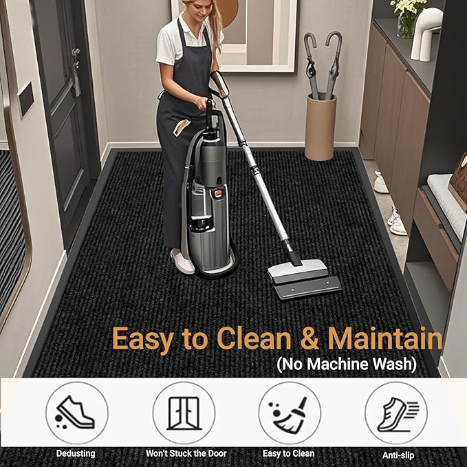 Outdoor Entry Rubber Rug, 4'x2' Commercial Heavy Duty Rubber Large Exterior Door Mat, Industrial Non-Slip Waterproof Welcome Floor Mats for Garage, Kitchen, Patio, Black 48" x 24"