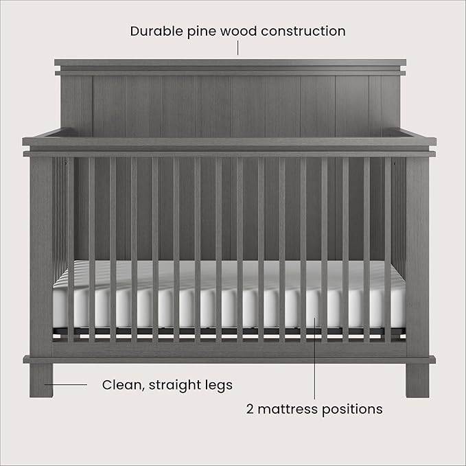 Child Craft Denman 4-in-1 Convertible Crib, Baby Crib Converts to Day Bed, Toddler Bed and Full Size Bed, 3 Adjustable Mattress Positions, Non-Toxic, Baby Safe Finish (Midnight Gray)