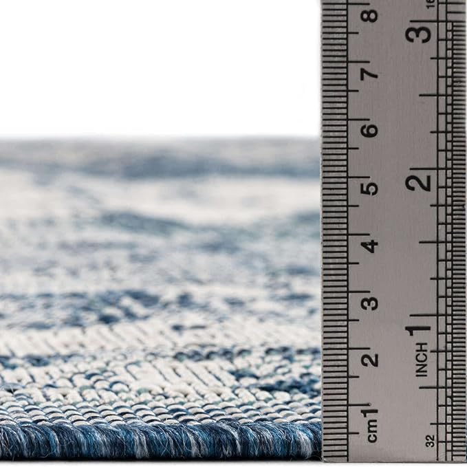 Unique Loom Outdoor Traditional Collection Area Rug - Valeria (2' 7" x 12' Runner, Blue/ Ivory)