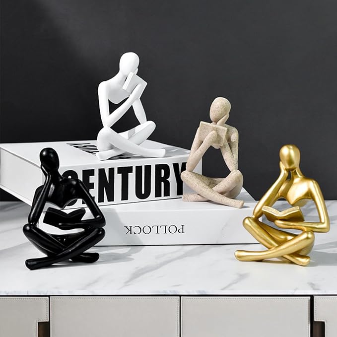Gold Reading Women Statue, Thinker Sculptures, Abstract Art Ornament, Modern Aesthetic Figurine Decoration, Suitable for Home Living Room Bedroom Office Shelf Table Desk Bookshelf Decor (Gold Right)