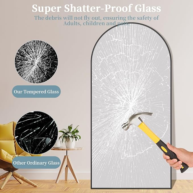 Full Length Mirror with Stand, 76"x44" Arched Full Body Mirror, Large Stand Up Mirrors, Aluminum Frame Floor Standing Mirrors, Freestanding Hanging Leaning Mounted for Bedroom Living Room Black