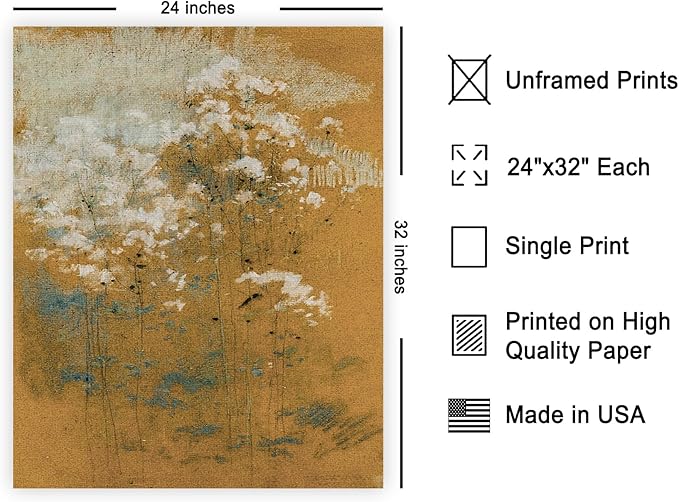 Poster Master Vintage Wild Flowers Poster - Retro Tonal Botanical Painting Print - Abstract Art - Floral Art - Farmhouse Art - Aesthetic Flower Shop or Living Room Wall Decor, 24x32 Unframed Wall Art