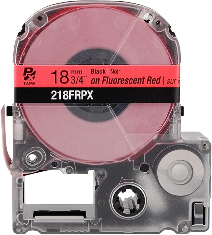 Epson LABELWORKS 218FRPX Genuine PET (Polyester) Tape Cartridge - Black on Fluorescent Red Label Maker Tape - 3/4" (18MM) Wide, 30'