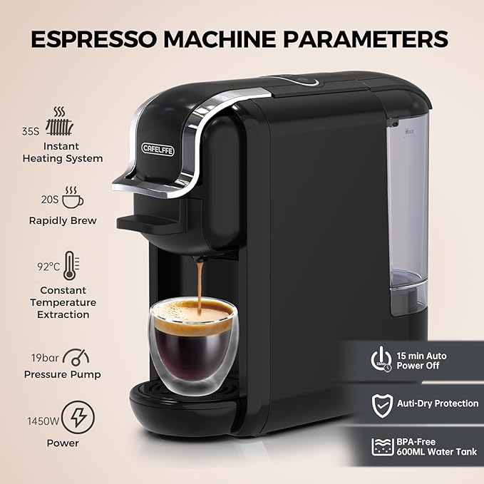 MK-603 Mini Multi Pod Coffee Maker, Hot/Cold Single Serve Espresso Machine, 4-in-1 Brewer Compatible with K Cup Pods,Nes Original/DG Capsule and Ground Coffee, Fast Brew, Black