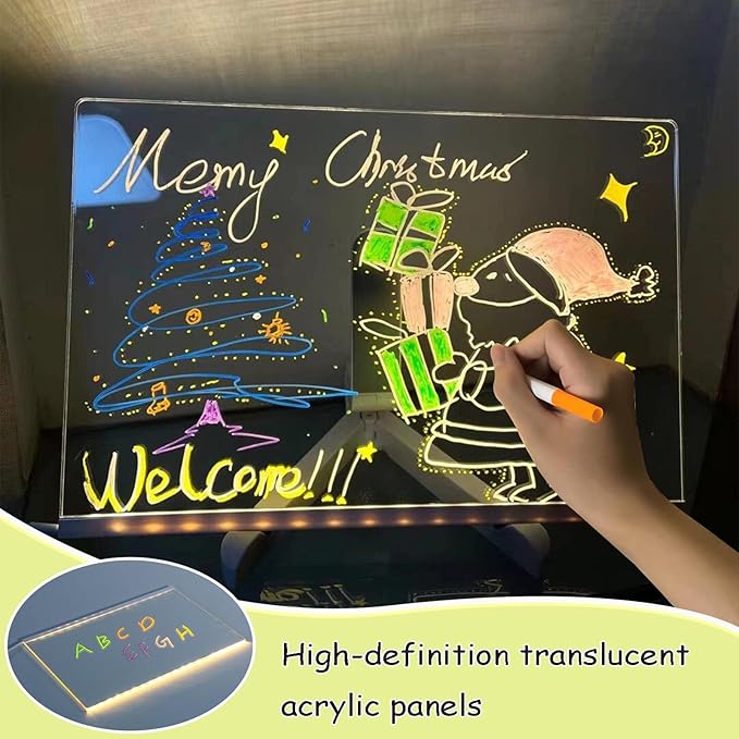 Led Note Board with Colors, Acrylic Dry Erase Board with Light, Light Up Dry Erase Board with Adjustable Stand with 7 Pens,for Office School Home, Kids Graffiti Board(11.8 x7.9in)