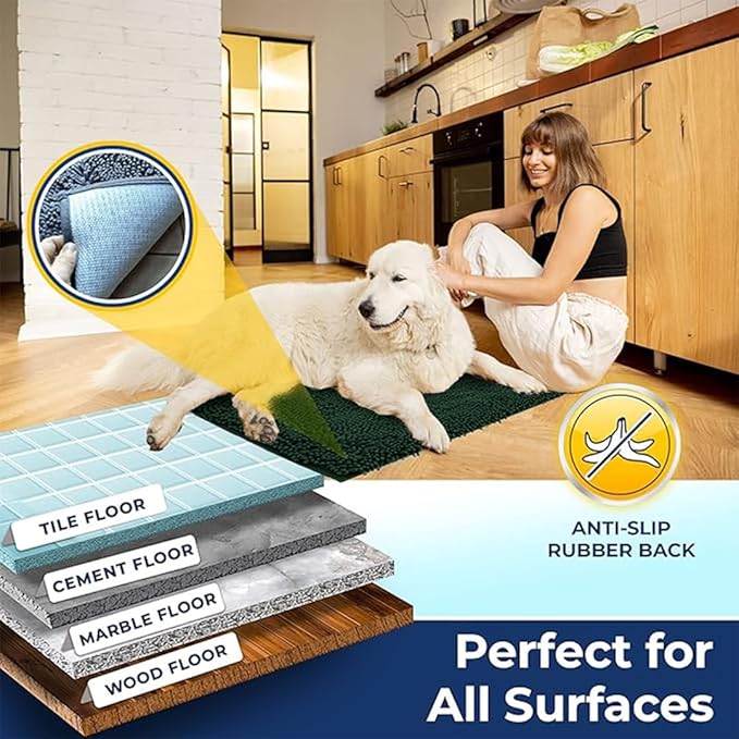 Muddy Mat Chenille Bathroom Rugs Quick Dry Microfiber Mats Non Slip Washable, Extra Thick, Soft and Highly Absorbent Bath Mats for Bathroom, Kitchen, and Shower Floor - Dark Green Medium 30"X19"