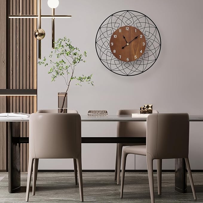 22 Inch Wood Wall Clocks, Silent Non Ticking Battery Operated Rustic Round Modern Decorative Clock for Living Room, Bedroom, Kitchen, Farmhouse, Office, Home Decor