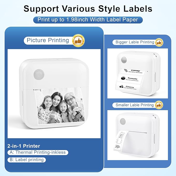 Label Maker Machine with Tape - Thermal Label Printer Bluetooth Label Maker Machine, Mini Printer Sticker Maker for Home, Kitchen, School, Office Organization (White)