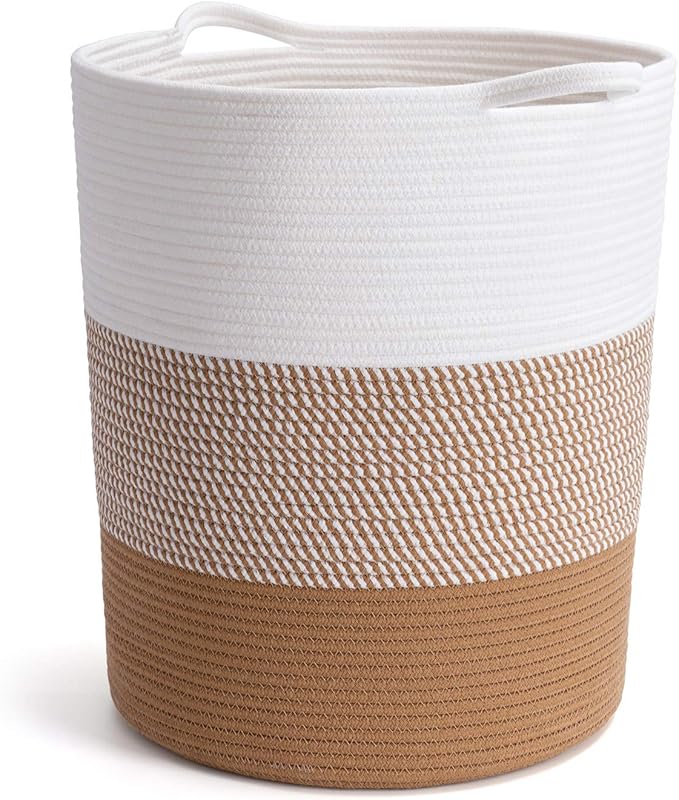 INDRESSME Large Rope Basket - Tall Laundry Basket Hamper for Dirty Clothes Woven Jute Storage Baskets for Blanket in Living Room Toy Baskets for Nursery Storage, 17¾ x 15¾ x 13¾ inches