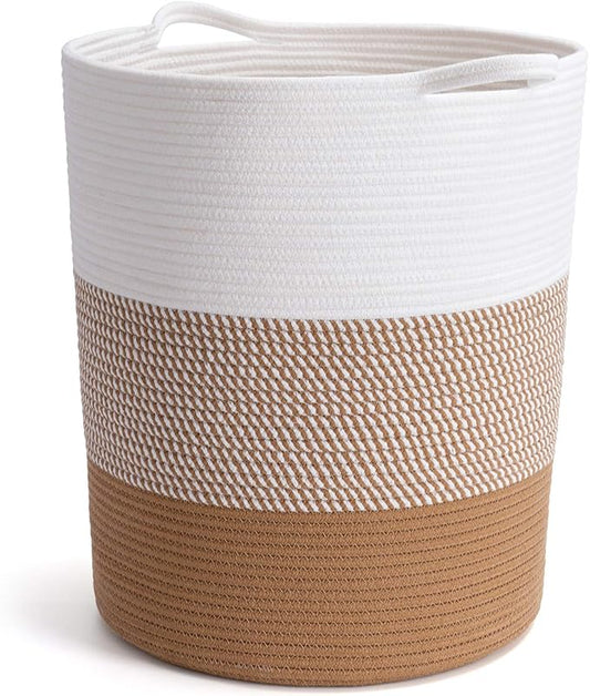 INDRESSME Large Rope Basket - Tall Laundry Basket Hamper for Dirty Clothes Woven Jute Storage Baskets for Blanket in Living Room Toy Baskets for Nursery Storage, 17¾ x 15¾ x 13¾ inches