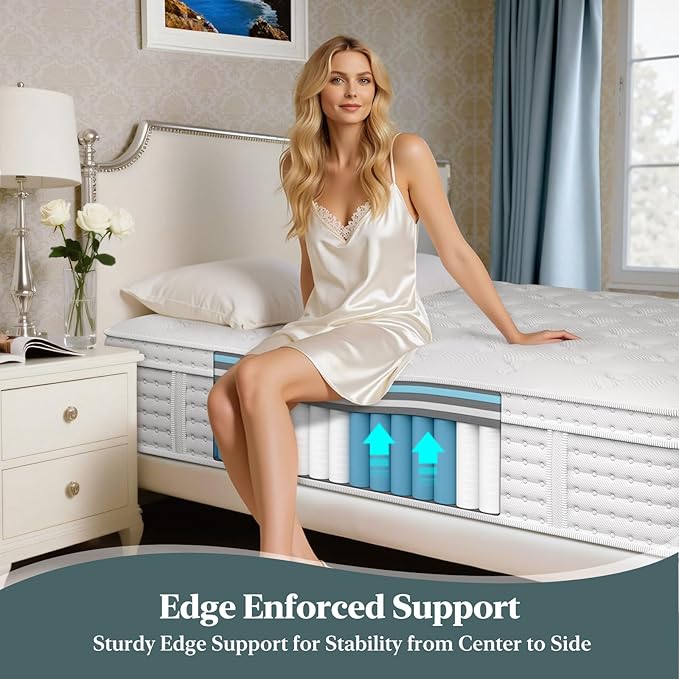 FP FLEXPEDIC Firm Queen Mattress, 14 Inch Cooling Gel Memory Foam Mattress, Hybrid Pocket Spring 7-Zone Mattress, Pressure Relief, Fiberglass-Free & CertiPUR-US, No Odor, 2025 Structure New Upgrade