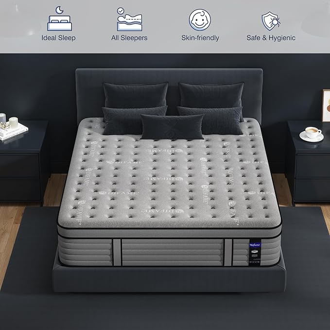DIFAME King Size Mattress, 14 Inch Firm Hybrid King Mattress in a Box with Gel Memory Foam, Pressure & Back Pain Relief, Individually Pocket Spring, Edge Support, 100-Night Trial, CertiPUR-US