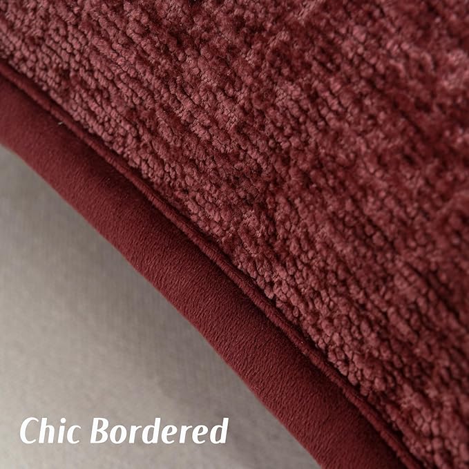 FUTEI Burgundy Chenille Throw Pillow Covers 16x16 Inch Set of 2,Soft Cozy Bound Edge Design Cushion Case,Home Decor for Couch Bed Living Room