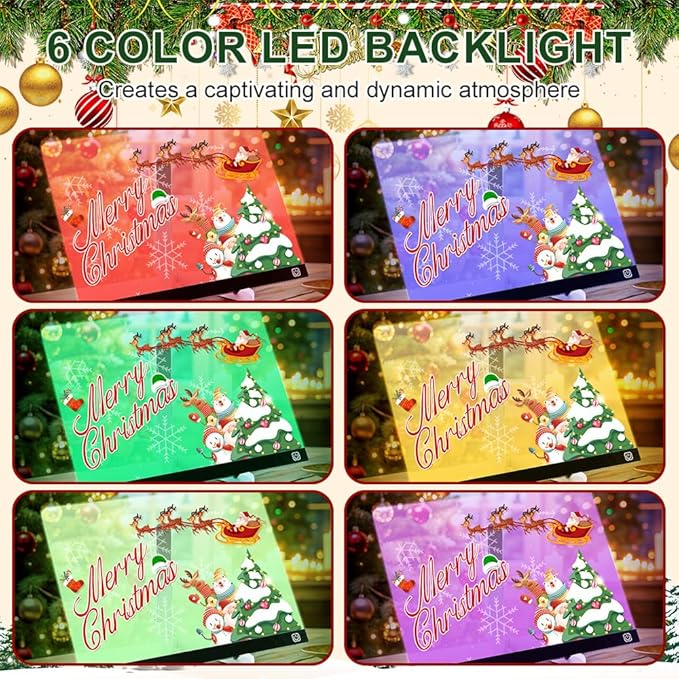 LED Note Board with Colors, Lighted Acrylic Dry Erase Board, Acrylic Message Board, Illuminated Acrylic Sticky Note Board with Colors Notepad with Adjustable Stand and 7 Pens (13.7 X 10”)