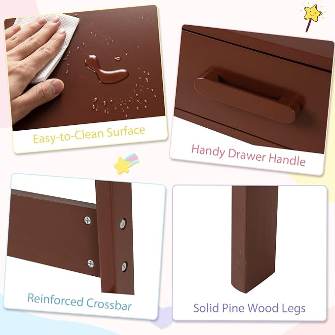 HONEY JOY Kids Desk and Chair Set, Wooden Children School Study Table and Chair w/Storage Drawer & Hutch, Student Writing Desk Computer Workstation for Bedroom, Gift for 3+ Years Old (Brown)