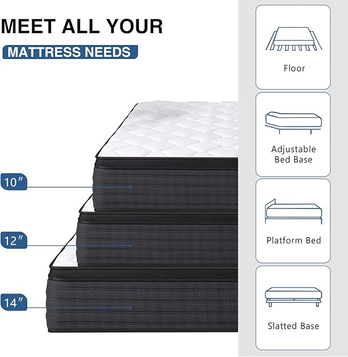Full Size Mattress, 12 Inch Hybrid Memory Foam Full Mattress in a Box, Pressure Relief, Medium Firm, CertiPUR-US