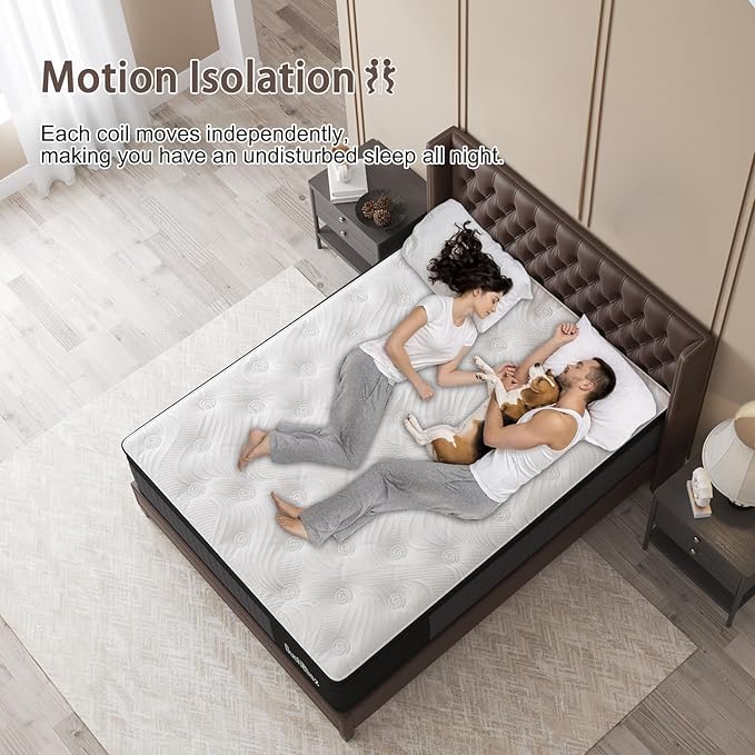 Queen Mattress 14 Inch, Medium Mattresses Hybrid with Gel Memory Foam and Individually Pocket Innerspring Euro Top for Motion Isolation, Edge Support, 100 Night Trial Black & White