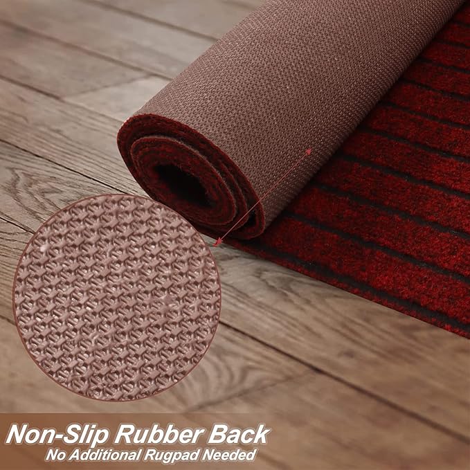 3' x 32' Runner Rugs with Rubber Backing, Indoor Outdoor Utility Carpet Runner Rugs, Stripe Red, Can Be Used as Aisle for The RV and Boat, Laundry Room and Balcony