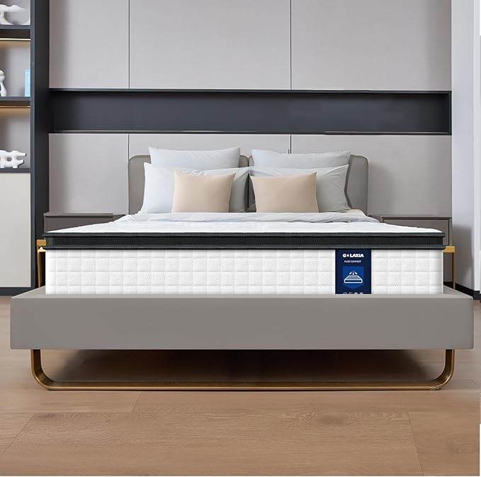 12 Inch White Queen Spring Mattress,Medium Firm with Gel Memory Foam,Individually Pocketed Coil,Fiberglass-Free Fire Retardant CertiPUR-US Certified,80"*60"*12"