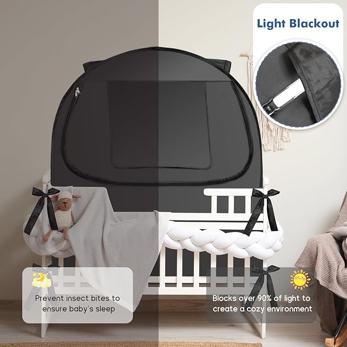 Blackout Sleep Tent, Pack N Play Blackout Cover to Block 90% of Light, Portable Pop Up Travel Essential Pack N Play Cover