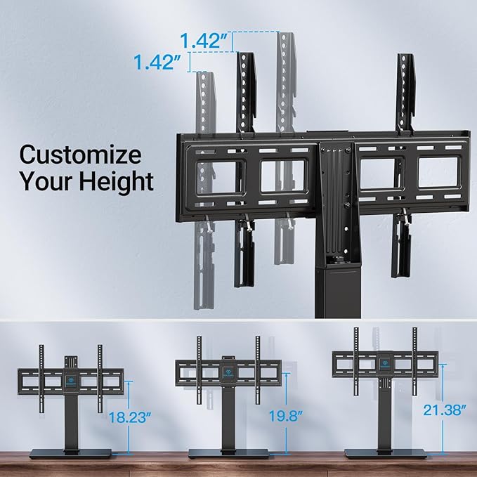 PERLESMITH Universal Swivel TV Stand Base, Table Top TV Stand for 37-75 inch LCD LED TVs, Height Adjustable TV Mount Stand with Tempered Glass Base, VESA 600x400mm, Holds up to 99lbs, PSTVS13