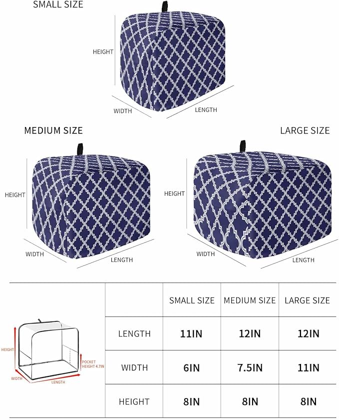Toaster Cover 2 Slice Moroccan Pattern Toaster Oven Cover with Pockets Geometric Trellis Navy Blue Dustproof Bakeware Protector Small Kitchen Appliance Dust Covers and Fingerprint Protection for Women