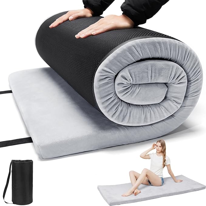 Memory Foam Camping Mattress - Portable Roll Up Sleeping Pad for Car, Tent, Cot & Floor - Waterproof, Comfortable & Compact with Travel Bag