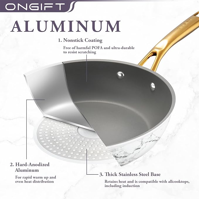 Frying Pan Nonstick Set 2 Piece, 8＆10 Inch Skillet Easy to Clean, Kitchen Fry Pan without PTFE & PFOA, Compatible with All Stovetops, Lightweight and Durable, Marble White