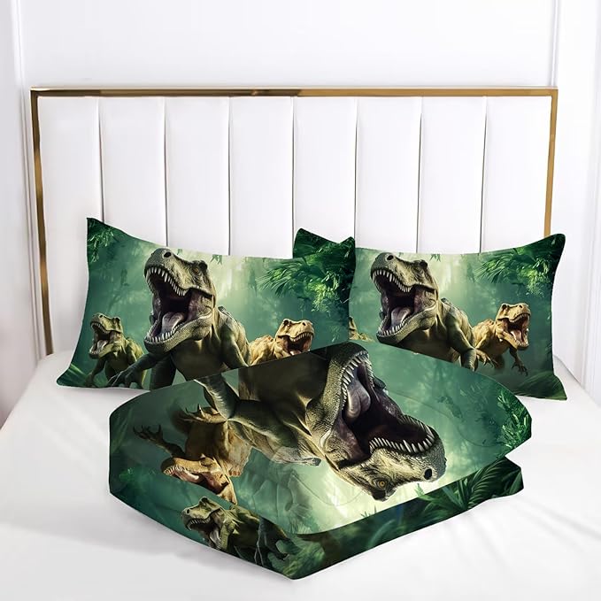 Kids King Size Dinosaur Comforter Set for Boys 3 Pieces Soft Lightweight Dinosaur Bedding Set Bed in a Bag Breathable Boys Twin Comforter Set with 1 Comforter and 2 Pillowcases