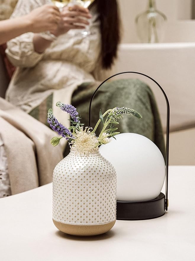 Small Boho Vase for Decor, Rustic Farmhouse Vase for Pampas Grass,Ceramic Flower Vases for Centerpieces, 5.3 Inch,Set of 4,Arctic White