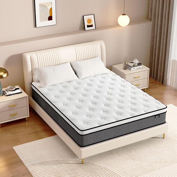 Queen Mattress, 12 Inch Queen Size Hybrid Mattress in a Box, Medium Firm Mattresses for Pressure Relief, Pocket Springs Mattress